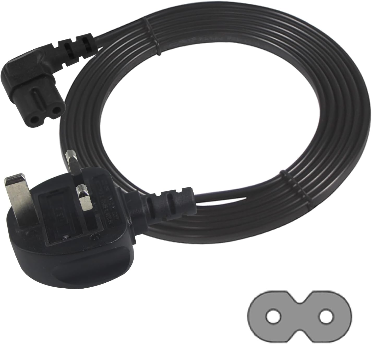 TV power cable - UK 3PIN Plug to Right Angled 90 Degree IEC C7 Figure 8 UK Plug mains Power Cable - Compatible for PS5, Xbox Series X, Smart LED Samsung LG Sony TV (Black 3M)