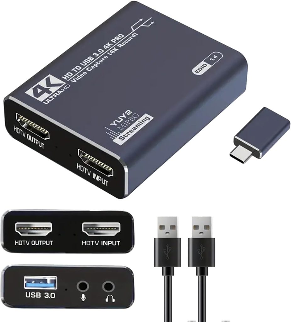 4K audio video capture card,USB3.0 without HDMI Cable,full HD 1080p capture device for video editing, game recording, online teaching