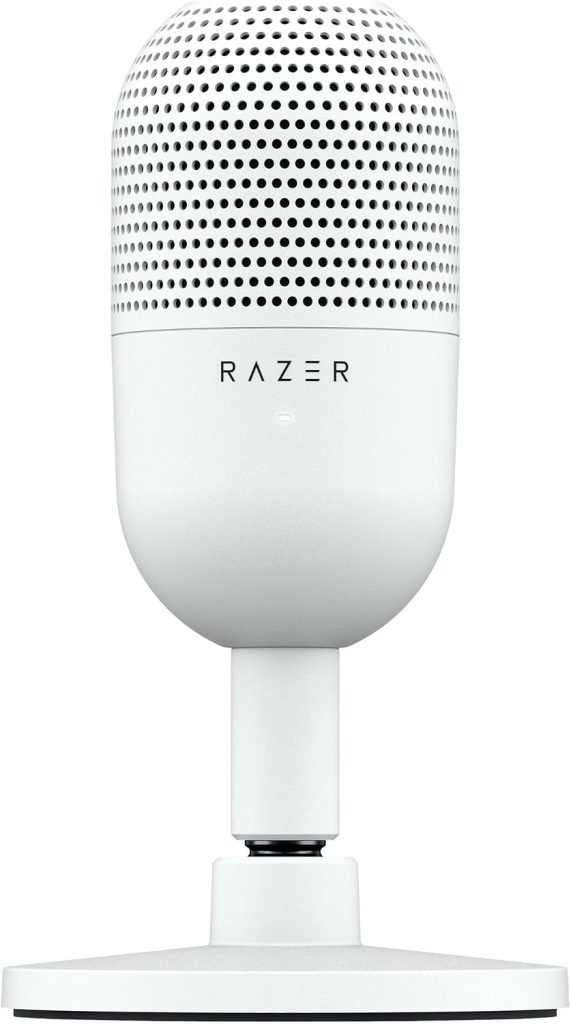 Razer Seiren V3 Mini - Ultra-compact USB Microphone (14 mm Condenser Mic, Supercardioid Pickup Pattern, Tap-to-Mute Sensor with LED Indicator, Built-in Shock Absorber, Plug-and-Play Design) White