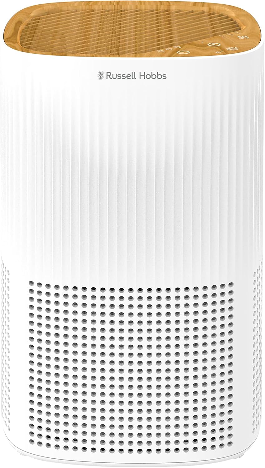 Russell Hobbs Air Purifier for Bedroom Home 100m ³/h CADR, 99.95% Carbon Filter Captures Bacteria, Allergies Odour, Dust, LED Display, Clean Air Mini Aroma White Scandi Wood Effect RHAP1032WDW