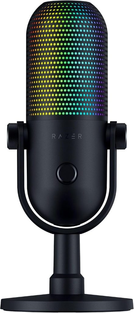Razer Seiren V3 Chroma - RGB USB Microphone with Tap-to-Mute (Stream and Game Reactive Lighting, Supercardioid Condenser Mic, Digital Gain Limiter and Built-in Shock Absorber) Black