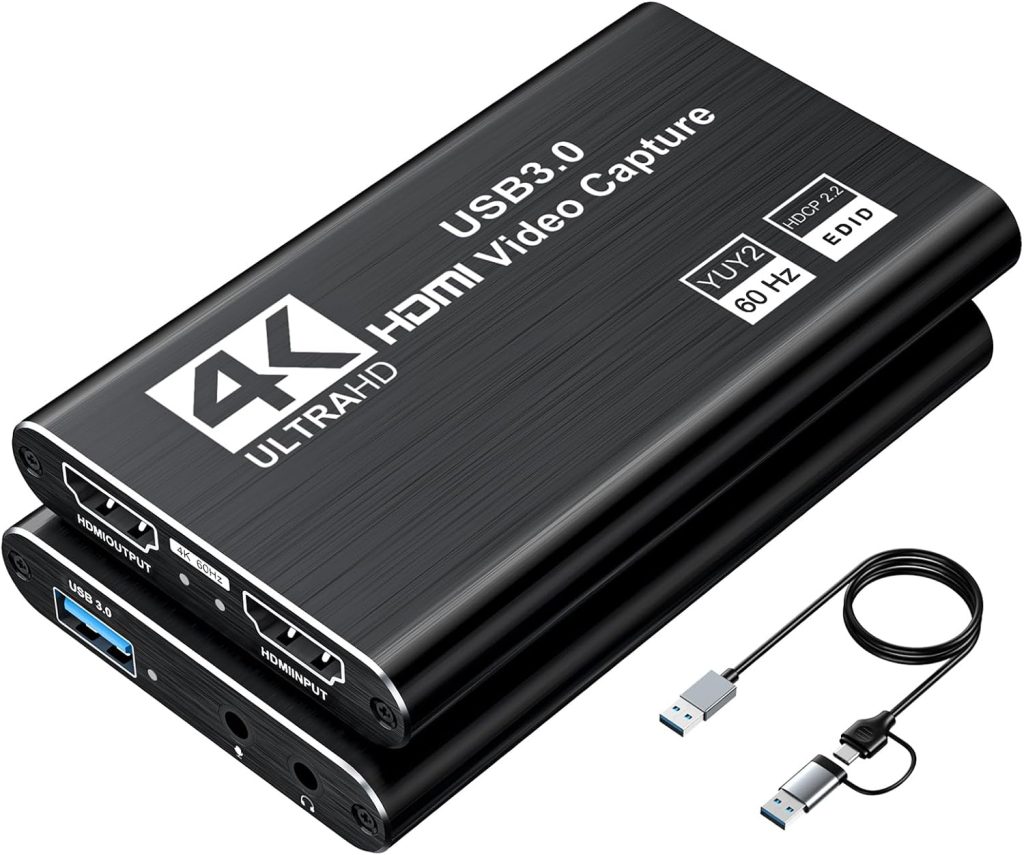 USB 3.0 HDMI Capture Card, 1080P 60FPS Capture, 4K Pass-Through