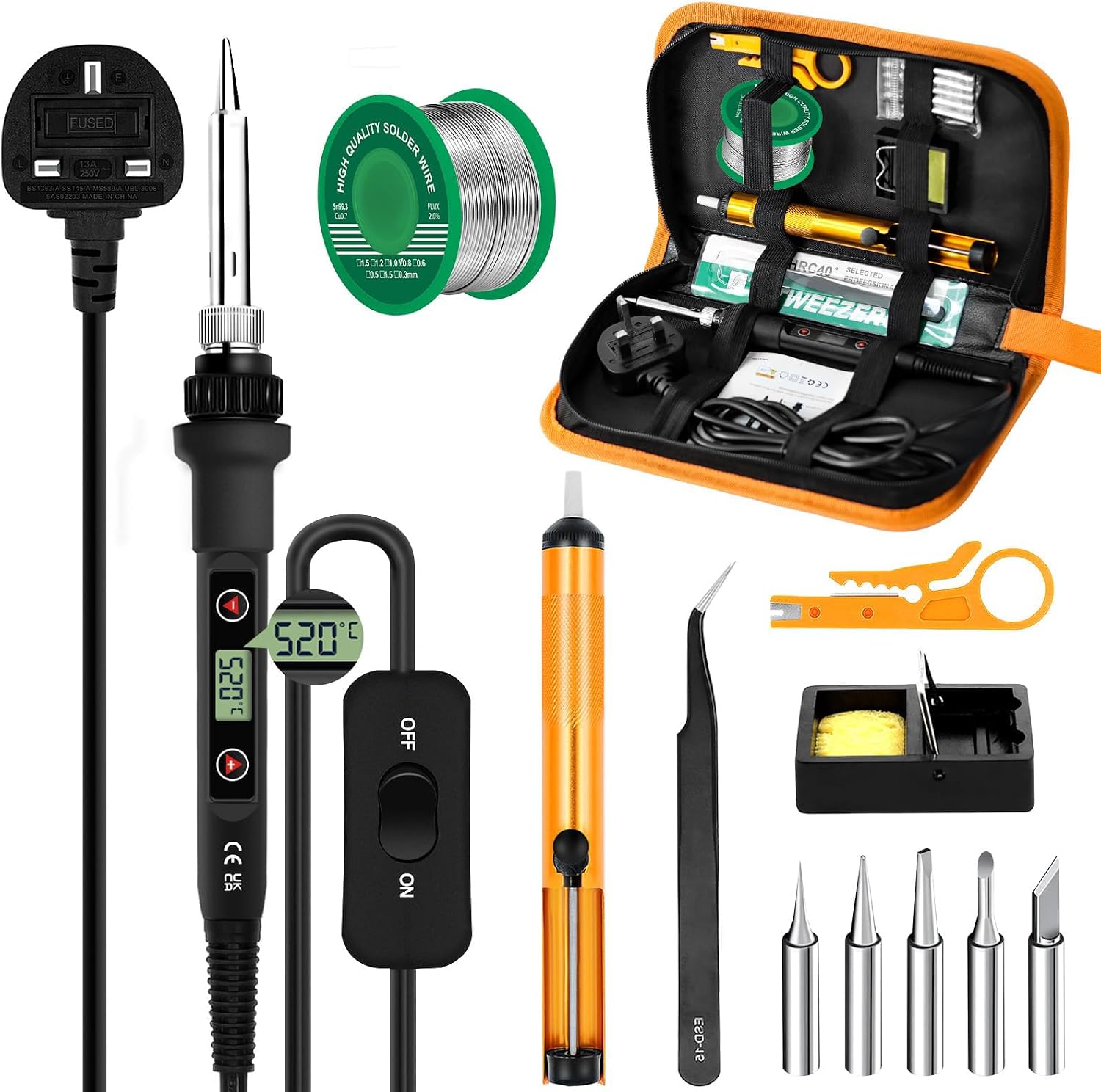 Soldering Iron Kit 80W LCD Adjustable Temp 180-520°C Welding Tool