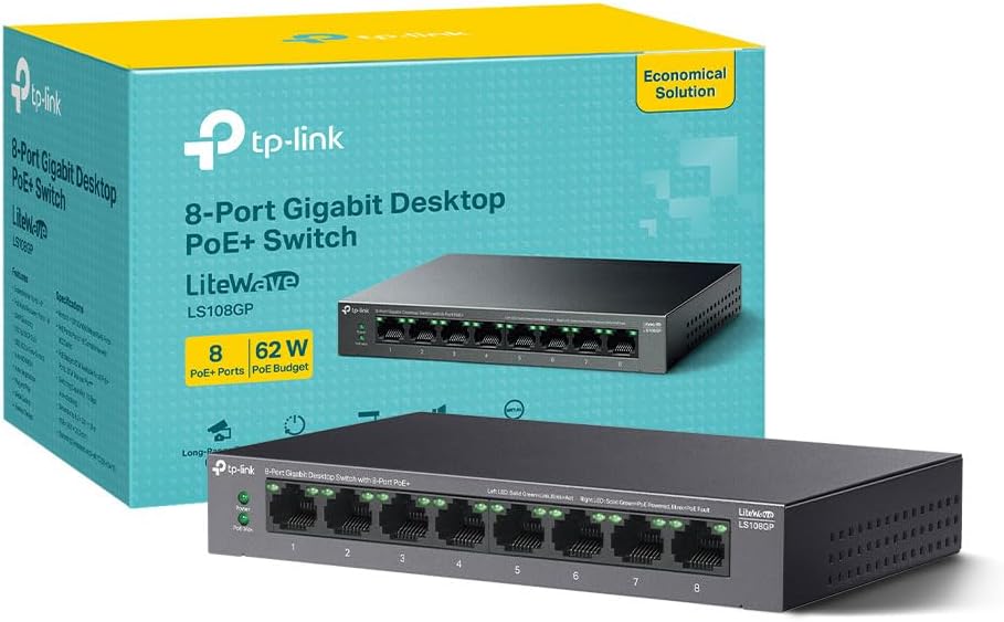 TP-Link LS108GP 8-Port Full Gigabit PoE+ Switch, Network Switch