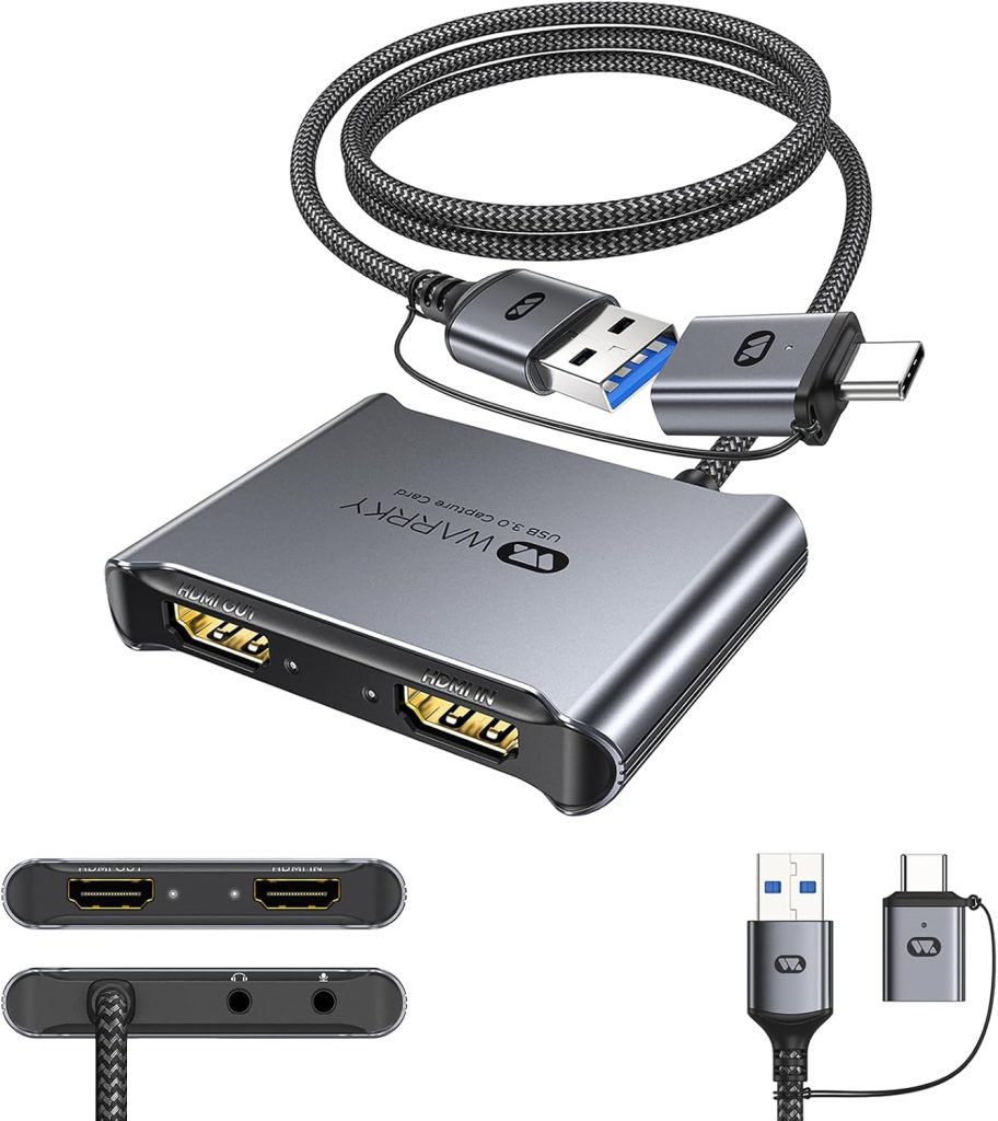 WARRKY 4K Loop Out Video Capture Card for Streaming, Work for PS4/PS5/XBOX/Switch/PC/Laptop/Camera/iPad, HDMI to USB 3.0 1080P 60FPS Record Game Capture Card for Live and Video