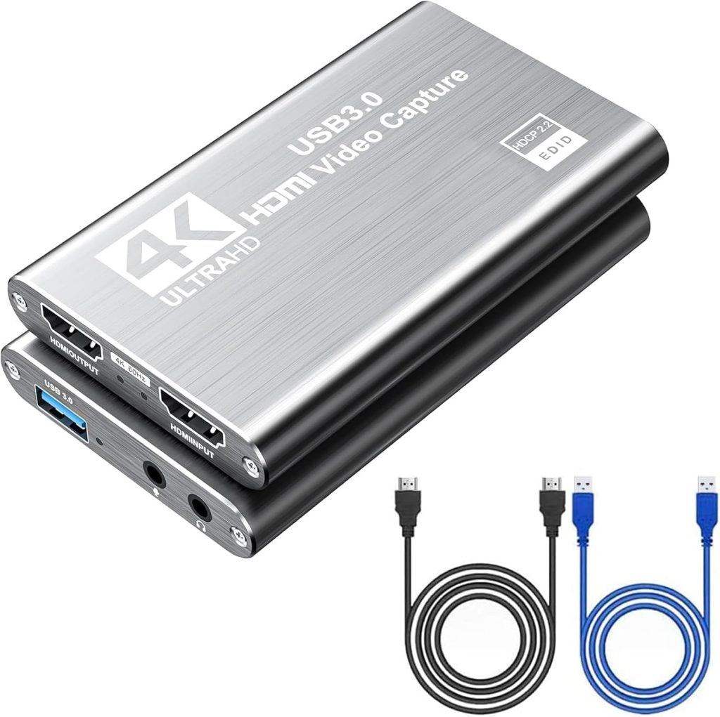 4K HDMI Video Capture Card, USB3.0 1080P 60FPS Video Recorder, Nintendo Switch Capture Card for Streaming Gaming and Broadcasting, Works with Xbox Series X/S, Xbox One X/S, PS4, OBS, Camera, (Grey)