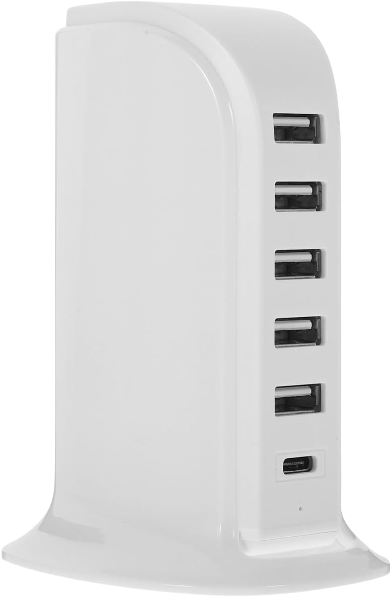 Homoyoyo Usb Charging Hub 6 Port Usb Power Adapter with Uk Plug Smart Identification Charging Ports Desktop Station for Phones Tablets Headphones Cameras
