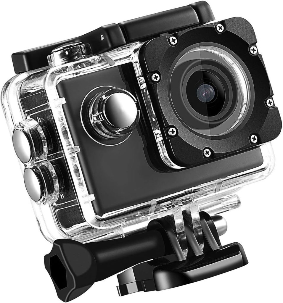 K1080HD 12MP Action Camera, Waterproof Underwater Video Recorder, Diving Sports Cam for Outdoor and Bike Adventures (Black)