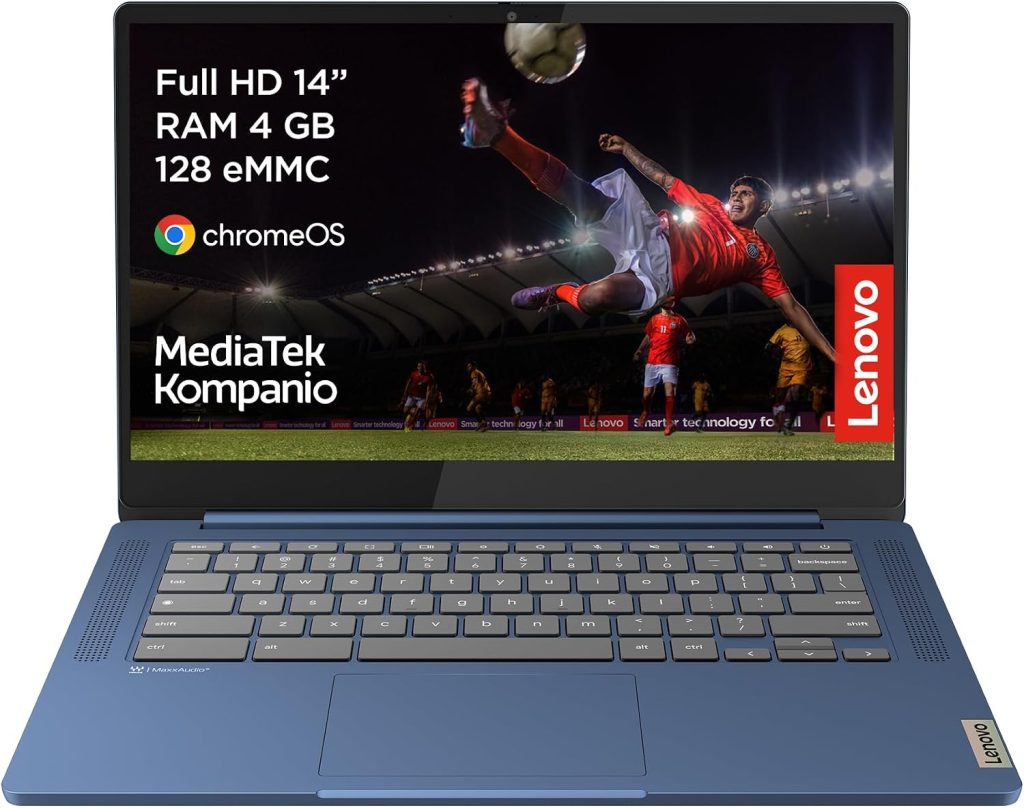 Lenovo IdeaPad Slim 3 Chromebook 14M868 – 14-Inch FHD Laptop (MediaTek Kompanio 520, 4GB RAM, 128GB SSD, Chrome OS) with English (UK) Keyboard – Abyss Blue