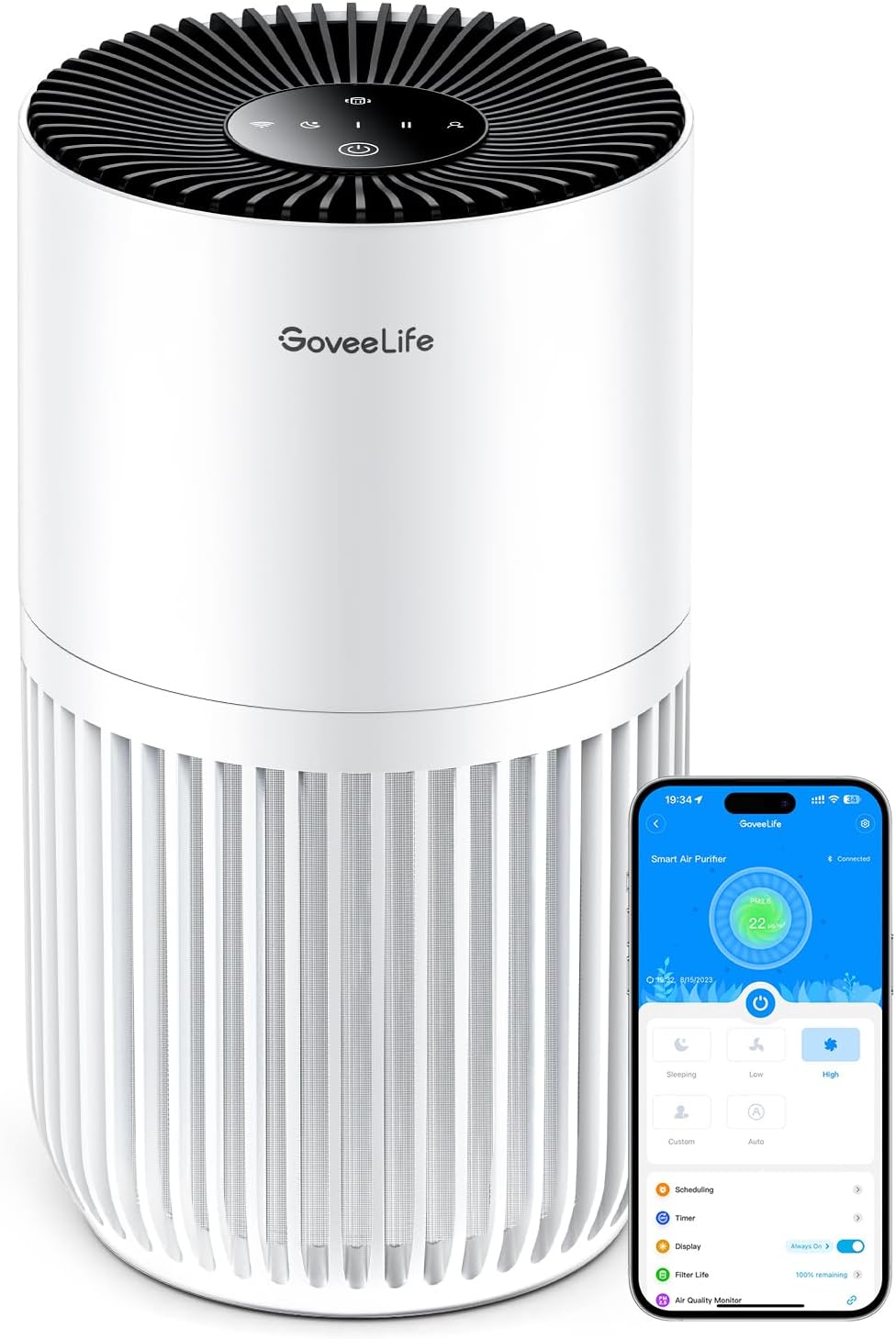 GoveeLife Smart Mini Air Purifier for Bedroom, with App & Alexa Control