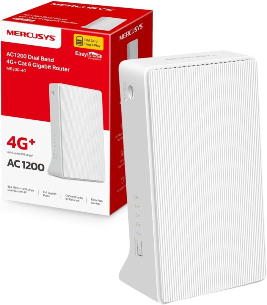 MERCUSYS MB230-4G Cat6 4G+ Router with SIM Slot, AC1200 WiFi Router