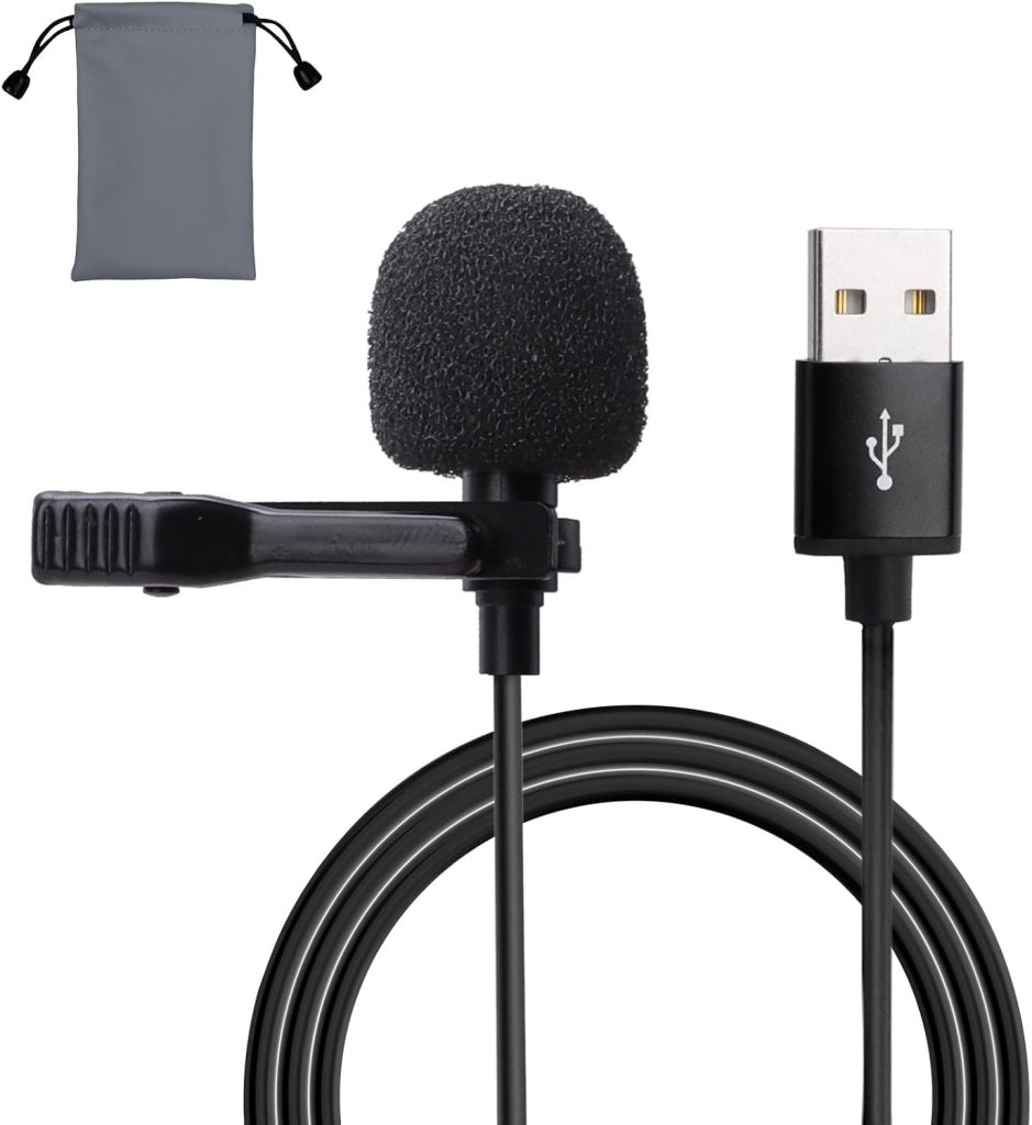 USB Lavalier Microphone 4.9ft Lapel Clip on Mic Omnidirectional Lapel Shirt Collar Mic Small for Laptop PC Computer Gaming Podcast Mac YouTube Skype Audio Video Recording Interviews Plug & Play