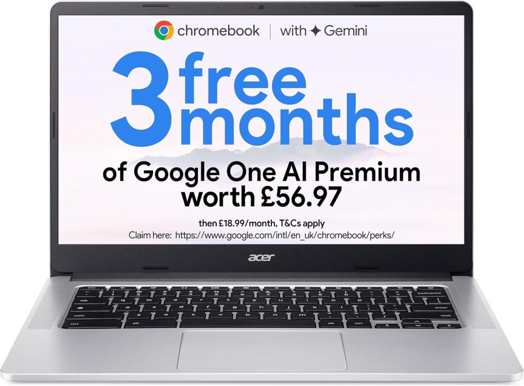 acer Chromebook 314 CB314-3H Laptop - Intel Celeron N4500, 4GB, 64GB eMMC, Integrated Graphics, 14 Inch Full HD, Google Chrome OS, Silver
