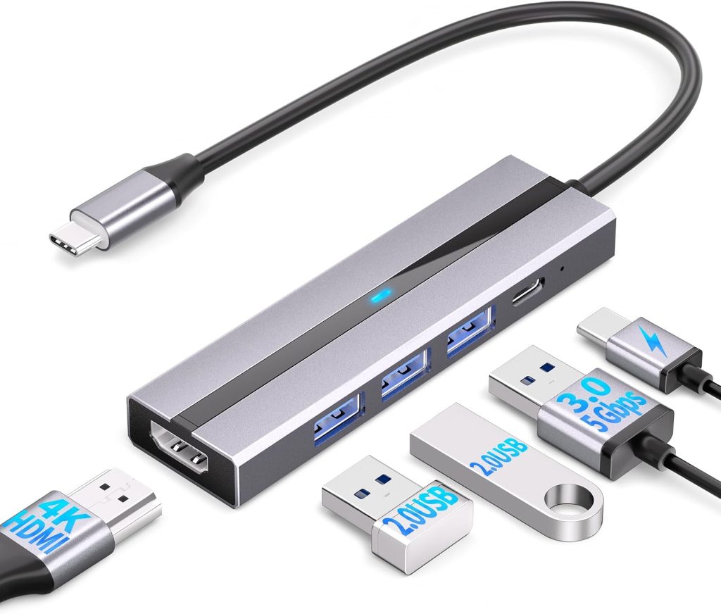 AEARJOHN USB C Hub (5 in 1) Auminum case,Type C to USB-C PD100W, 4K HDMI, USB 3.0, 2 x USB 2.0