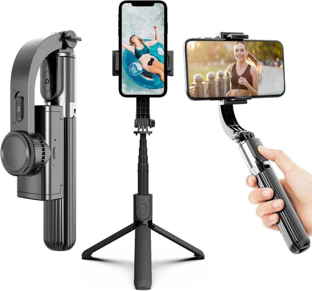 Gimbal Stabilizer for Smartphone,Selfie Stick Tripod with Remote Control,Auto Balance 360° Rotation, 1-Axis Phone Gimbal for Group Selfies Live Streaming Tiktok Video Recording