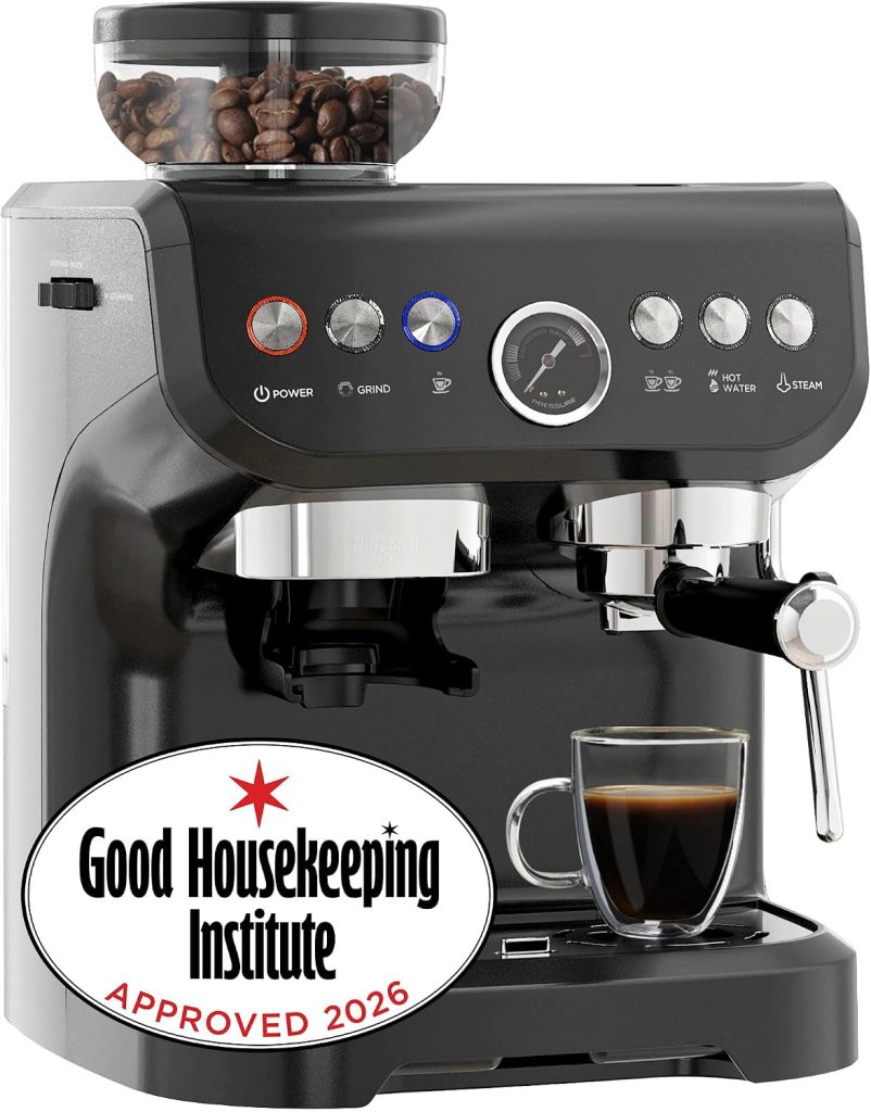 HOMCOM Espresso Coffee Machine with Grinder and Steam Wand, Black