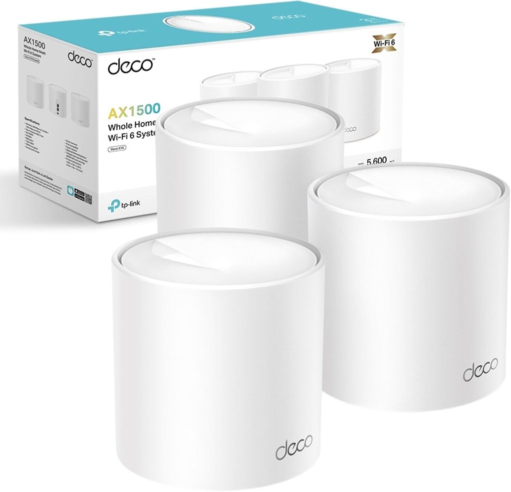 TP-Link Deco X10 AX1500 Whole Home Dual-Band Mesh Wi-Fi 6 System, AI-Driven, Coverage up to 5600ft² Pack of 3 (Renewed)