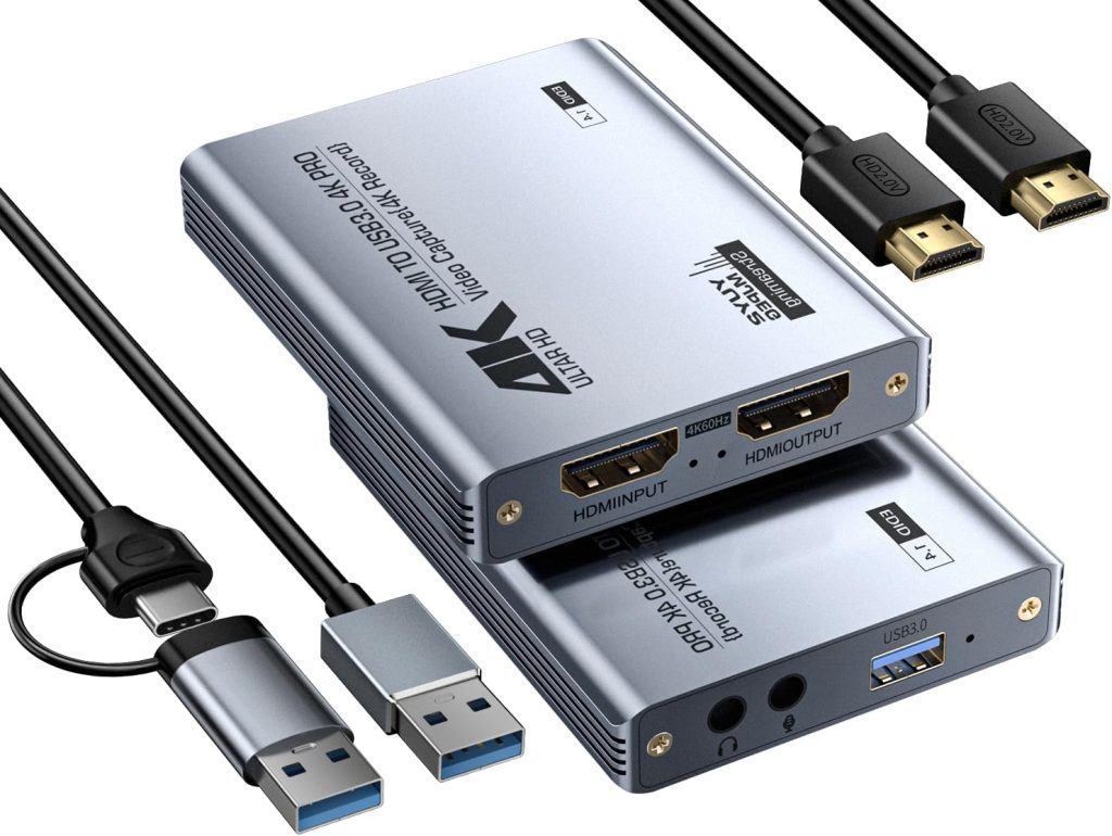Video Capture Card, Audio Video Capture Card, USB 3.0 Capture Card 4K HDMI Loop-Out, 1080P 60FPS/2K 30FPS Video Game Capture for Streaming, Works for PS5/Switch/Camera/PC/OBS