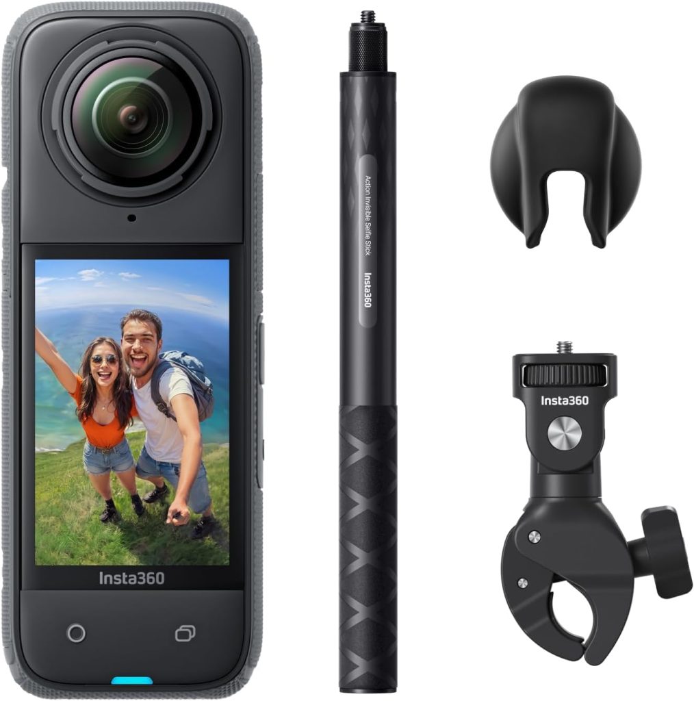 Insta360 X4 Motorcycle Bundle - 8K Waterproof 360 Action Camera, 4K Wide-Angle Video, Invisible Selfie Stick, Removable Lens Guards, 135 Min Battery Life, AI Editing, Stabilization, No microSD Card