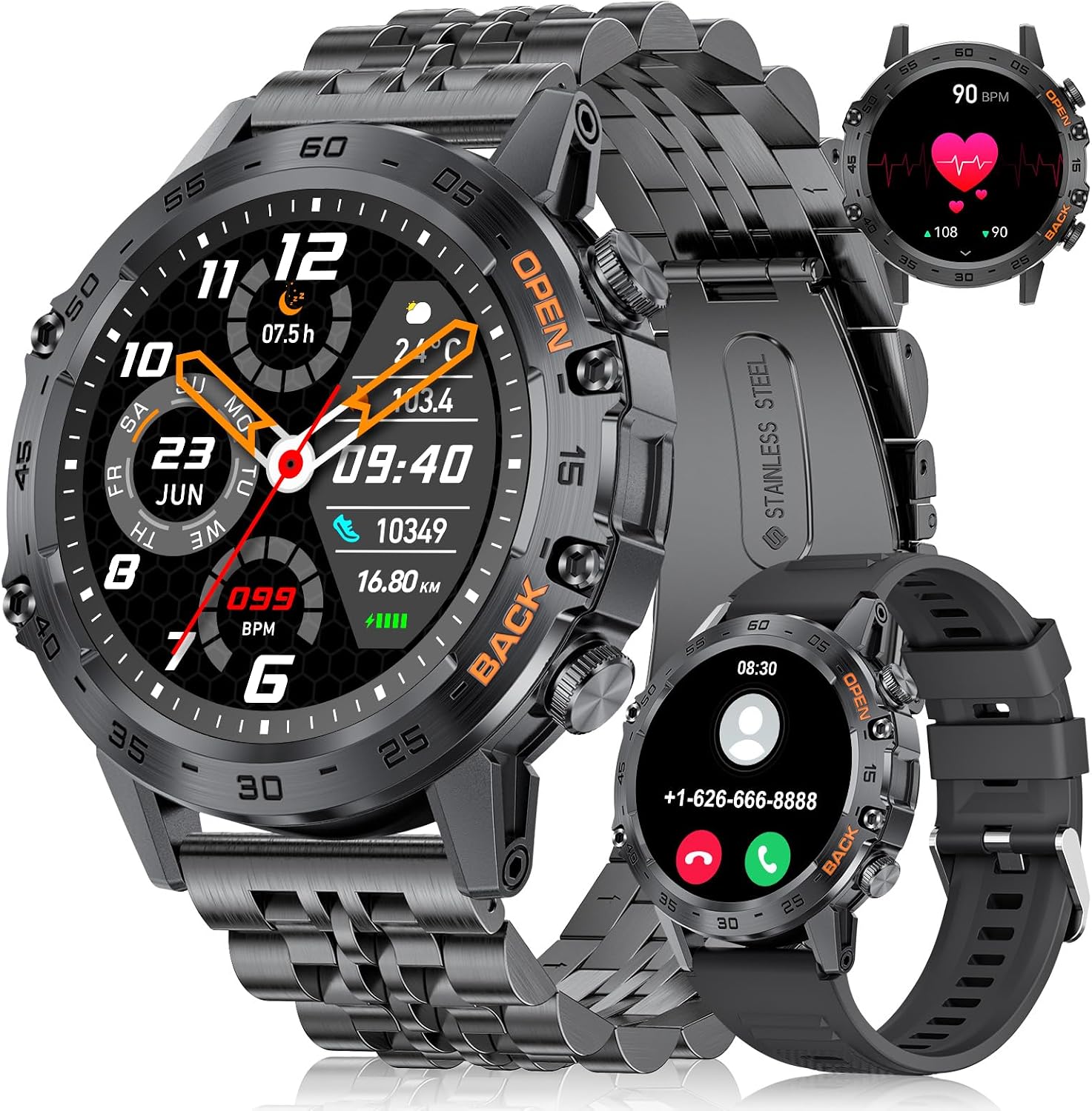 FOXBOX Smart Watch for Men, 1.39" Military Smartwatch with SpO2, Sleep Monitor, 24H Heart Rate, Tactical Fitness Watch, 100+ Sports, IP67 Waterproof, Make/Answer Call, 400 mAh, 300+ Watch Face, Black