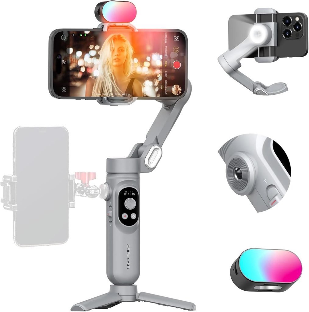 AOCHUAN Phone Gimbal Stabilizer w/RGB Magnetic Light(Smart X Kit Gray)