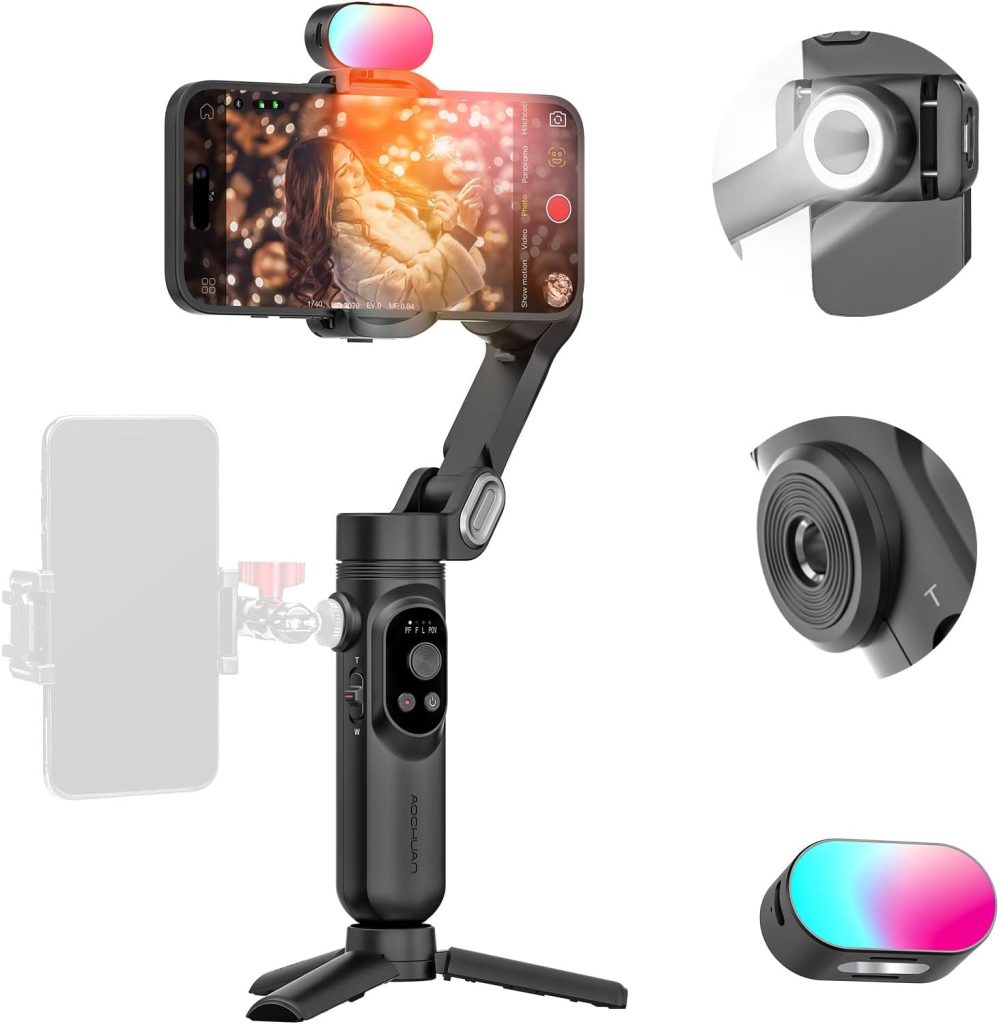 AOCHUAN Phone Gimbal Stabilizer w/RGB Magnetic Light(Smart X Kit Black)
