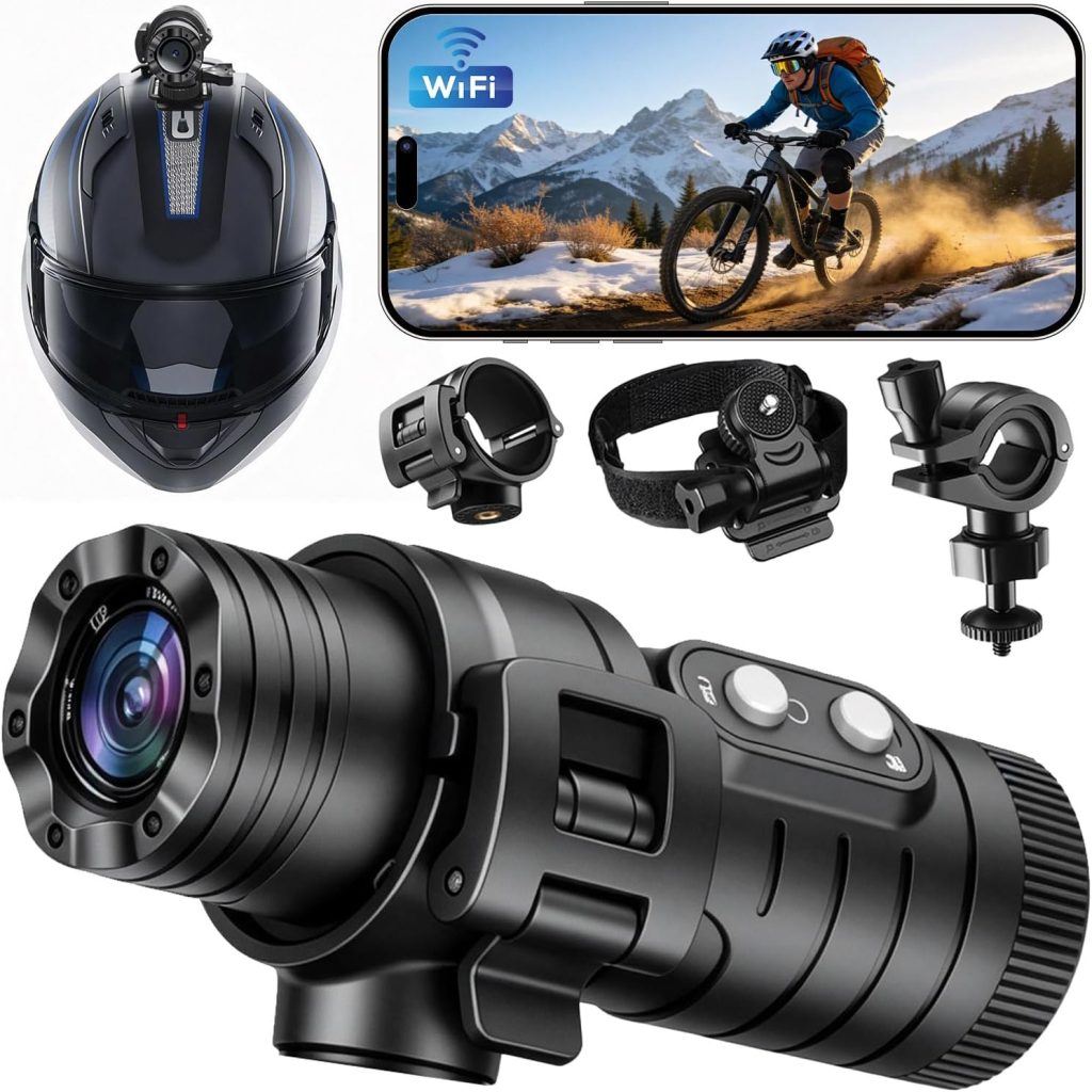 Action Camera 1080P Wifi Helmet Camera Ultra HD 120° Wide Angle Waterproof Helmet Camera Webcam EIS Stabilization Action Camera with Accessory Kit for Climbing Riding Skiing