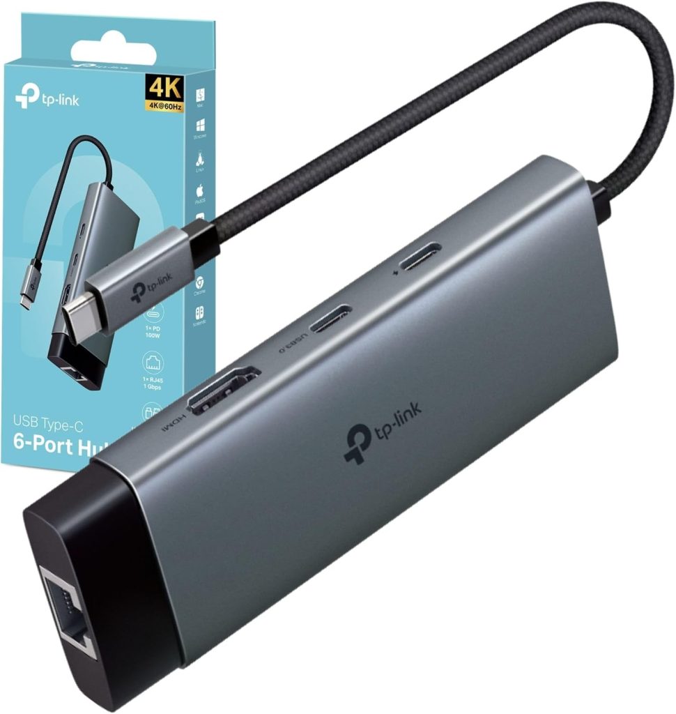 TP-Link UH6120C 6-in-1 USB-C Hub, 4K 60Hz HDMI Docking Station
