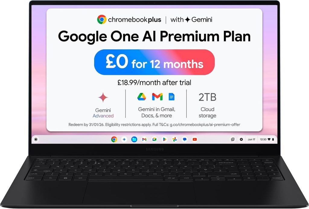 Samsung Galaxy Chromebook Plus Gemini AI Laptop, i5 Processor, Built in Gemini Quick Insert Key, 8GB Memory RAM 256GB Storage, Neptune Blue