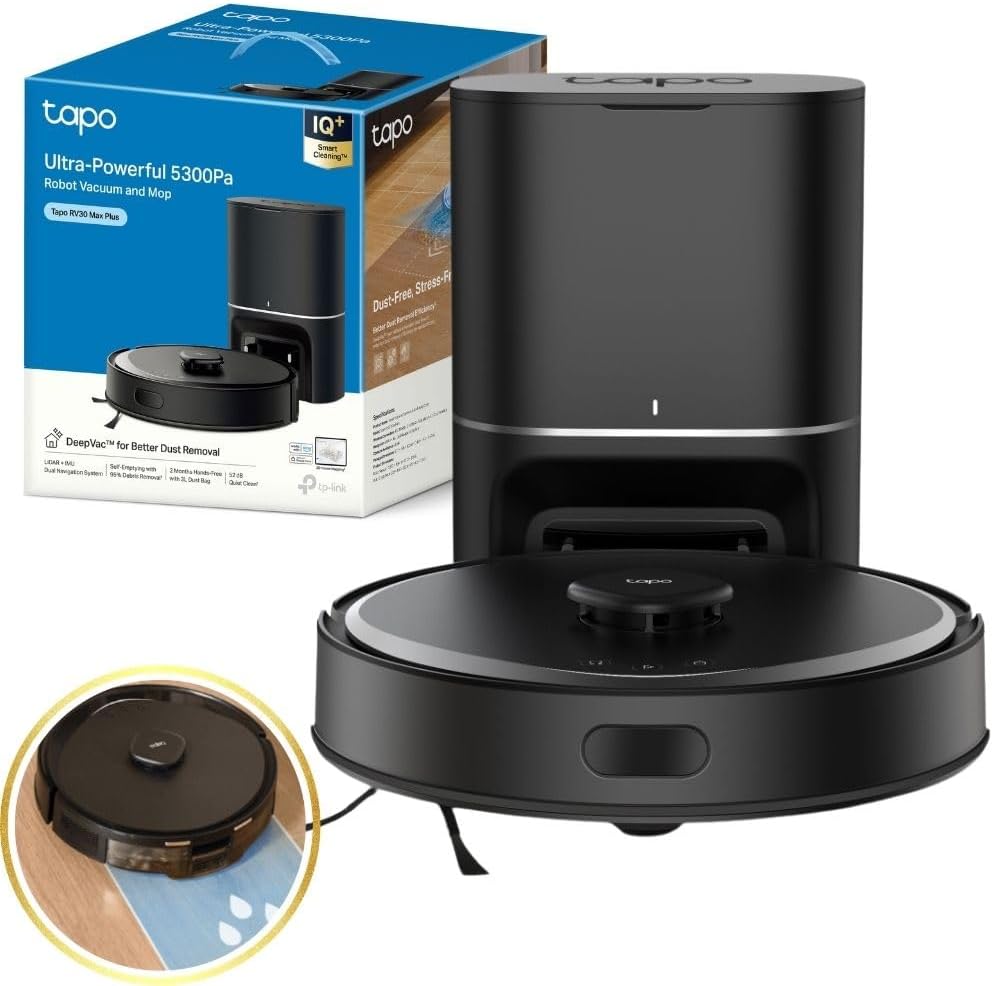 Tapo RV30 Max Plus 5300Pa Robot Vacuum Cleaner with Mop,Auto Empty/Charging
