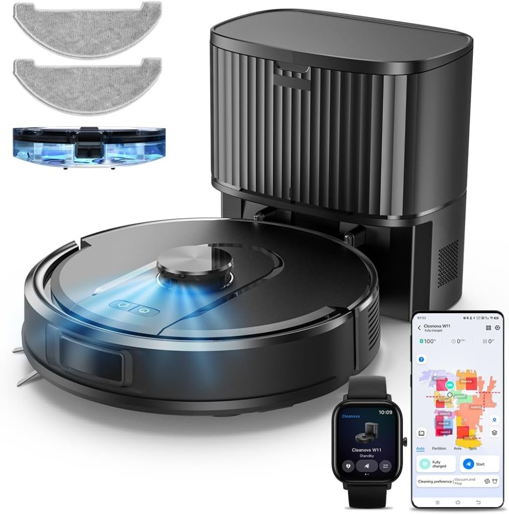 Vexilar Self-Emptying Robot Vacuum Cleaner with Mop, Laser Navigation, Up to 60 Days of Hands-Free Cleaning, 180 Mins Runtime, Strong 10000Pa Suction Robot Vacuum to Clean Floors, Carpets, Pet Hair  [Energy Class A+++]