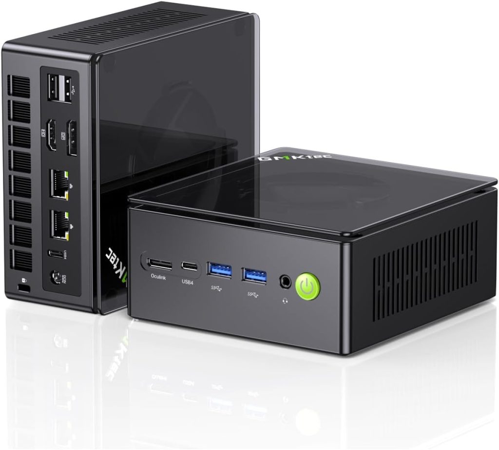 GMKtec AMD Ryzen 7 Mini Gaming PC 8845HS(8C/16T, up to 5.1GHz) K8 Plus 32GB DDR5 RAM 1TB PCIE NVME SSD, Desktop PC Oculink/Dual NIC 2.5G/WIFI 6/BT5.2/HDMI 2.1/USB4/USB3.2*2*+USB2.0*2.Mini Computer