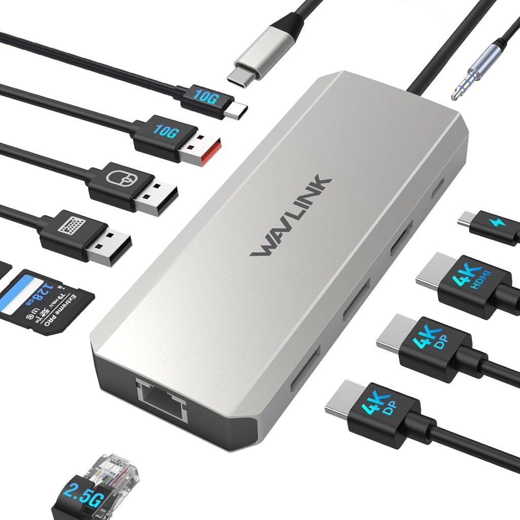 WAVLINK Displayport Docking Station, Dual DP, HDMI, 10Gbps USB A/C