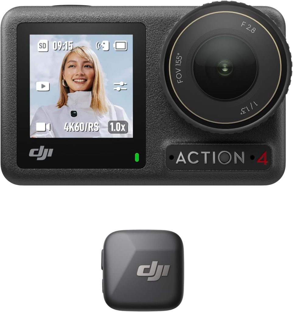 DJI Osmo Action 4 Standard Combo - 4K/120fps Waterproof Action Camera with a 1/1.3-Inch Sensor, Stunning Low-Light Imaging, 10-bit & D-Log M Color Performance, Long-Lasting 160 Mins, Outdoor Camera