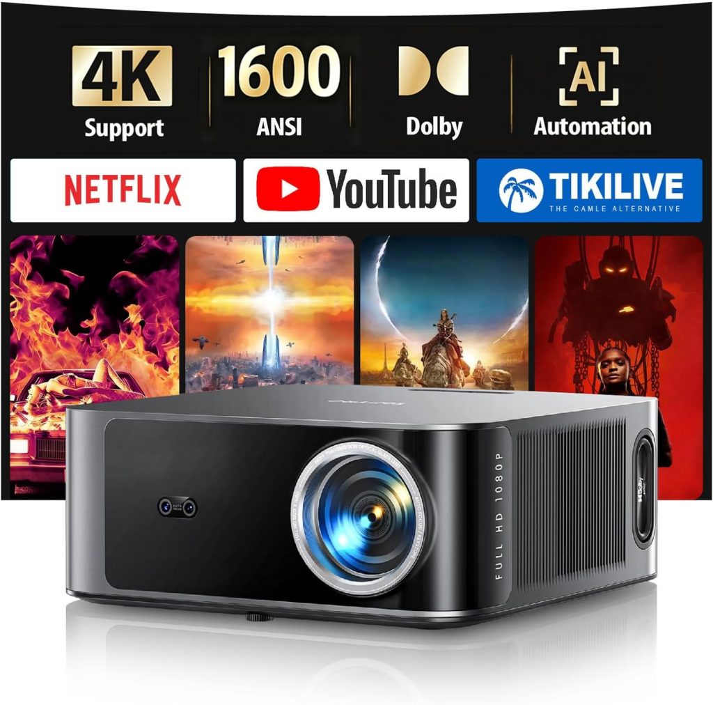 TOPTRO X9 4K Smart Home Projector, 1600 ANSI High Brightness, Compatible with Netflix, 2 * 18W Surroun Dolby Audio, ARC, FHD 1080P HDR10, Auto Focus, Keystone, WiFi 6 Bluetooth Home Cinema Projector