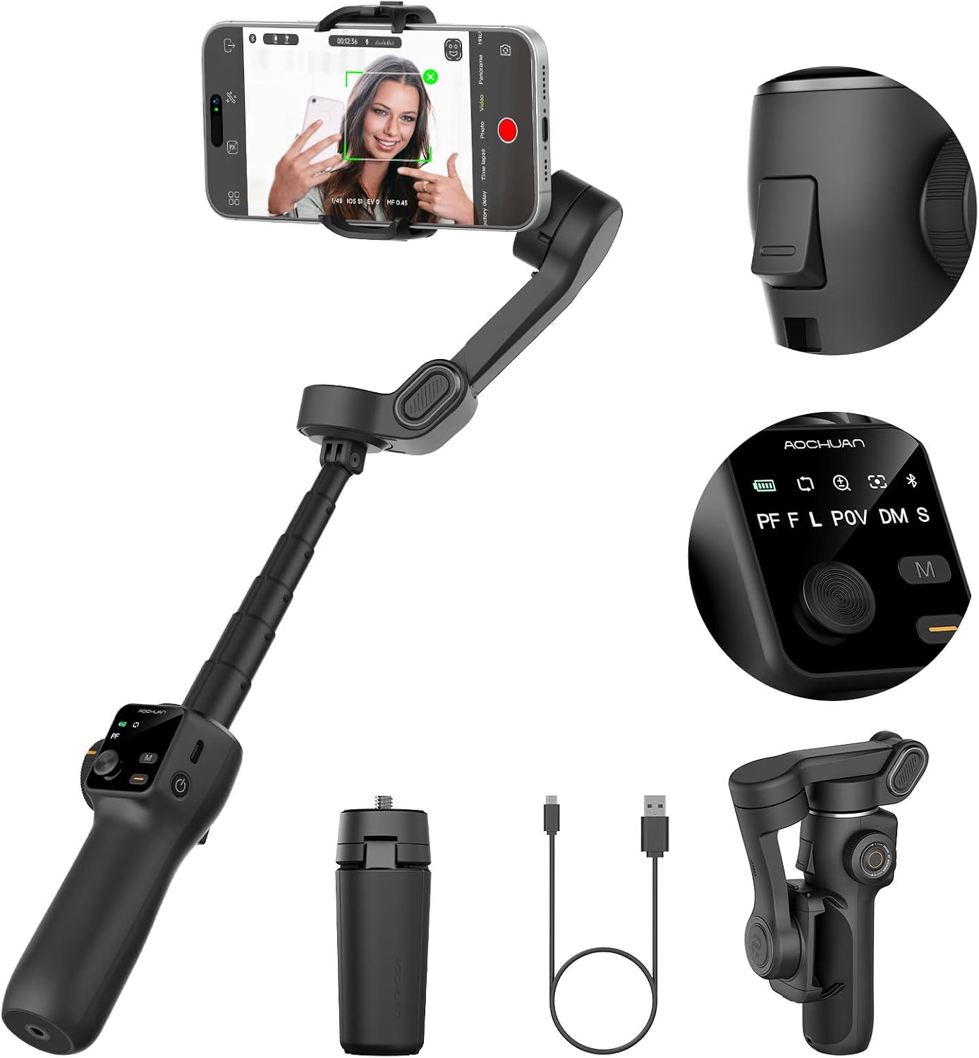 AOCHUAN 3-axis Gimbal Stabilizer for iPhone&Android w/AI Tracking