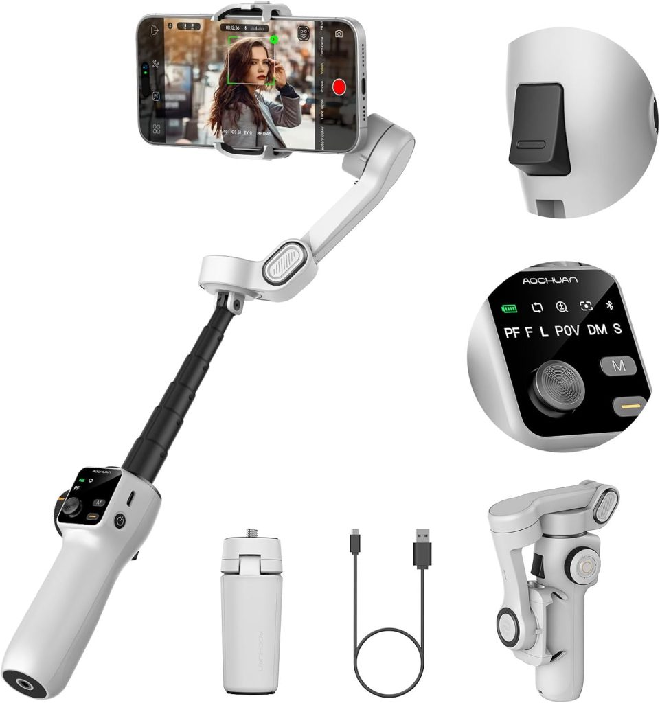 AOCHUAN 3-axis Gimbal Stabilizer for iPhone&Android w/AI Tracking