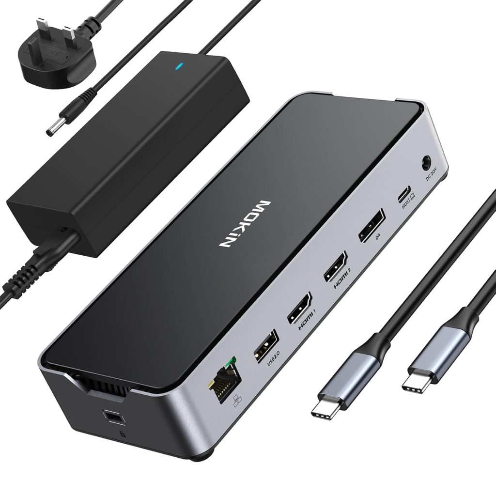 MOKiN USB C Docking Station 3 Monitor for Windows, 2HDMI DP 4K@144Hz