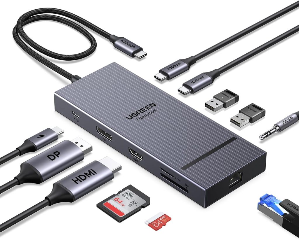 UGREEN Laptop Docking, 4K@60Hz HDMI+DP, 11-in-1, 4K@120Hz DP USB C Hub