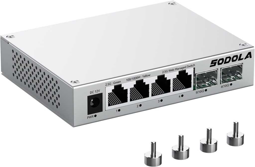 SODOLA 6 Port 2.5Gb Web Managed Switch, 4 x 2.5G Base-T & 2 x 10G SFP+