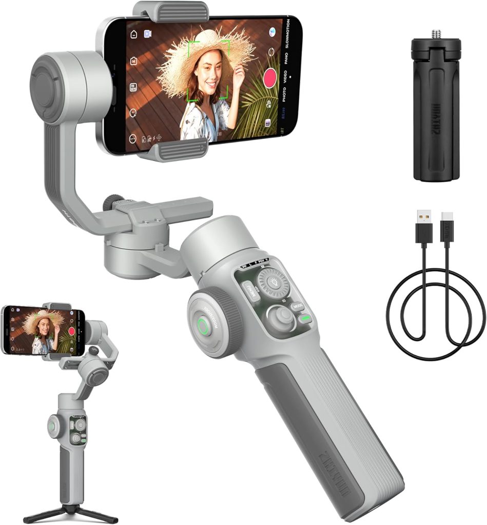 ZHIYUN CINEPEER SMOOTH 5E Gimbal Stabiliser Smartphone, Built-In Fill Light, Tripod, for iPhone, Android, 3-Axis Phone Gimbal, Gesture Control, Smart Editing, Payload Max.300g