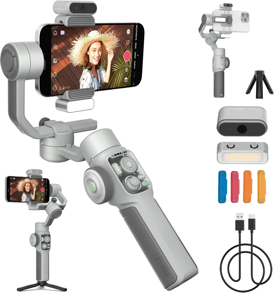 ZHIYUN CINEPEER SMOOTH 5E COMBO Gimbal Stabiliser Smartphone, AI Tracker, Magnetic Fill Light, 3-Axis Phone Gimbal, Smart Editing, Apple Watch Remote Control, Payload Max.300g