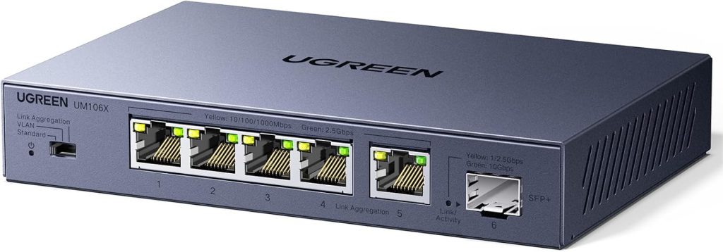 UGREEN 6 Port 2.5Gbps Network Switch, 5 Port & 10G SFP+ Slot