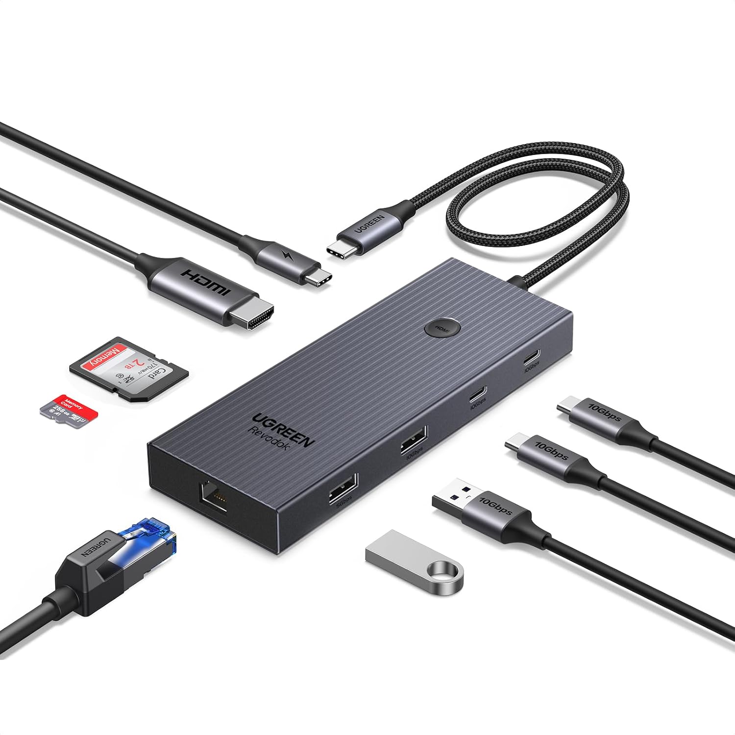 UGREEN USB C Hub, 9 in 1 Ethernet Adapter 4K@60Hz HDMI Docking Station