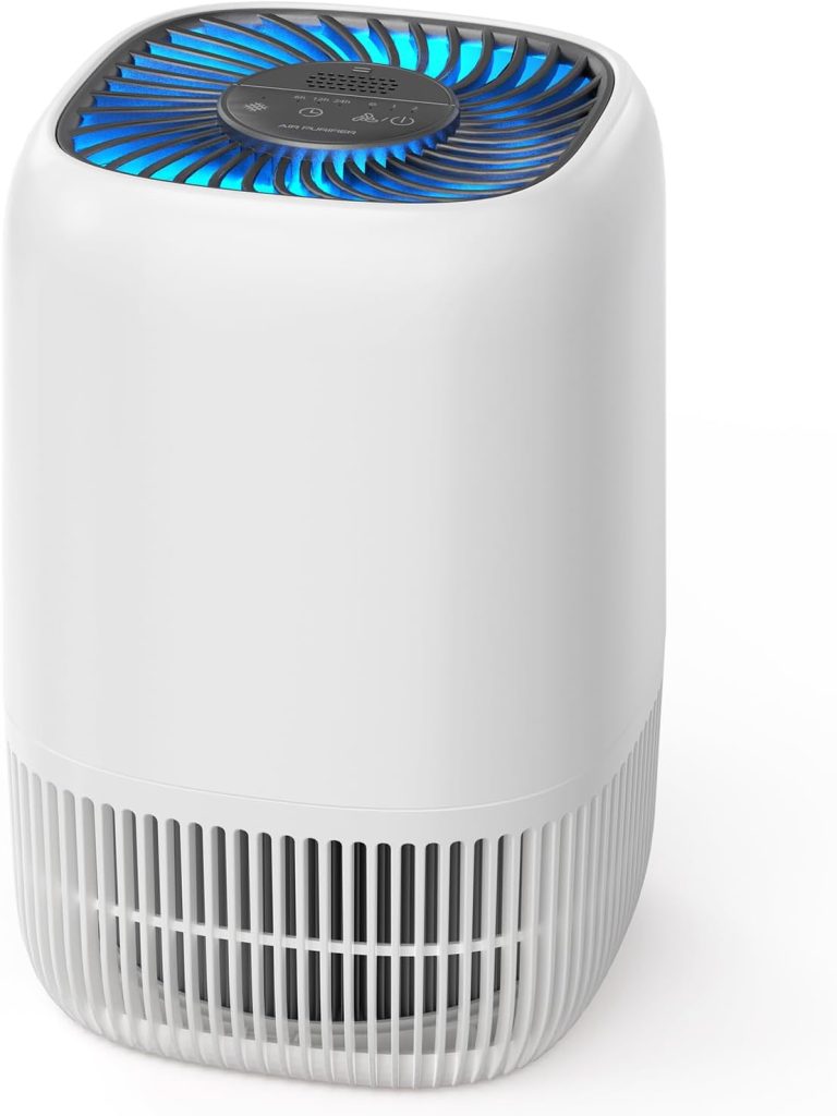 AROEVE Air Purifier for Bedroom with H13 HEPA 3-stage Filter, 5W Energy Consumption, Quiet 22db with Aroma, Tackles Pollen, Smoke, Pet Fur, VOCs, White