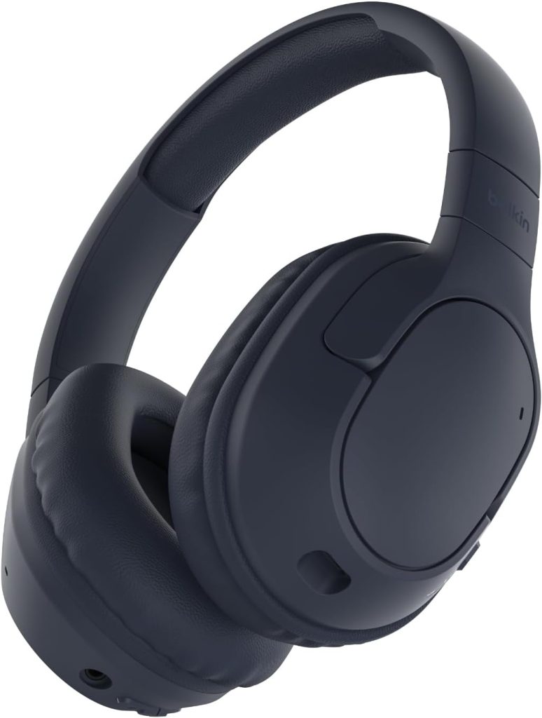 Belkin SoundForm Surround Bluetooth Over-Ear Headphones, Environmental Noise Cancelling Headphones, Wireless with 60H Playtime and Soft Ear Cups for iPhone, Galaxy, iPad, Travel, Home or Office, Blue