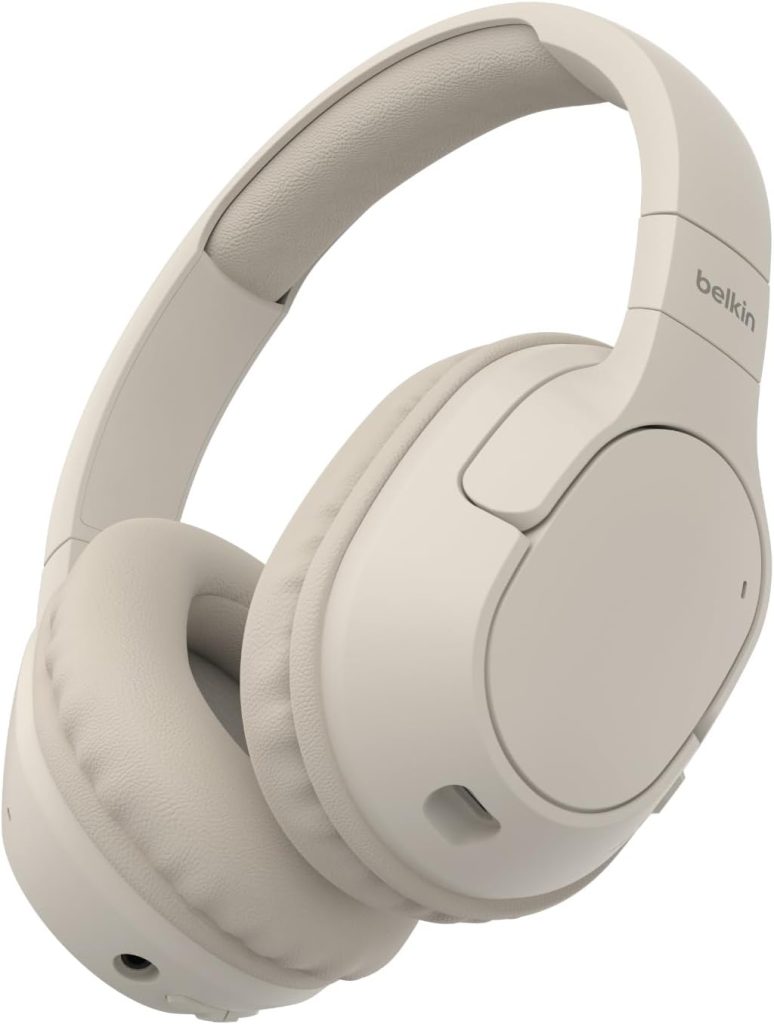 Belkin SoundForm Surround Bluetooth Over-Ear Headphones, Environmental Noise Cancelling Headphones, Wireless with 60H Playtime and Soft Ear Cups for iPhone, Galaxy, iPad, Travel, Home or Office, Sand
