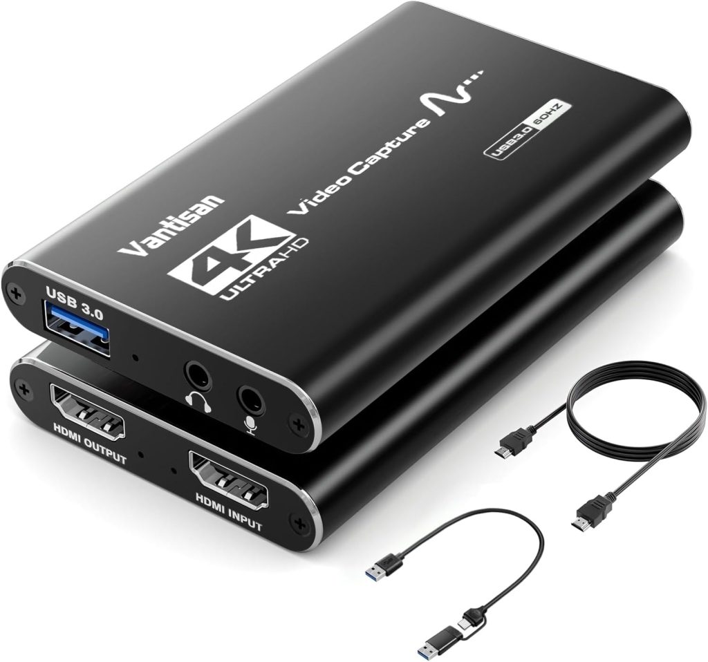 VANTISAN 4K Video Capture Card, HDMI Video Capture Device with Audio+Mic, USB 3.0 Capture Card Support Full HD 1080P 60fps for Streaming/PS5 Game/Camera