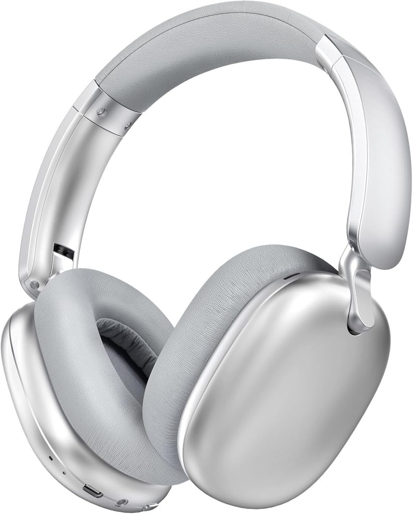 C6 Active Noise Cancelling Headphones, Wireless Over Ear Bluetooth Headphones, 60H Playtime, Lightweight Folding Deep Bass Comfort Fit Ear Cups Headset with Mic for iPad/Travel/PC/Home Silver