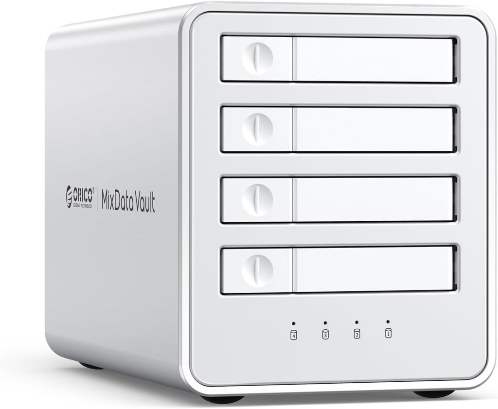 ORICO Aluminum RAID Hard Drive Enclosure 4-Bay 2.5 SATA SSD/HDD Docking Station RAID Enclosure with Fan Supports up to 4 x 8 TB Transfer Rate Compact Design Independent ABS Mount-8848RC3